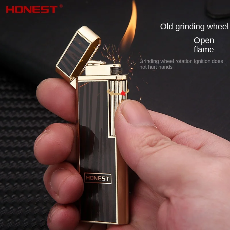 Metal Stripe Loud Lighter Unusual Lighters Cigarette Lighter Creative Wheel Lighter Butane Gas Lighter Open Fire Square Lighter