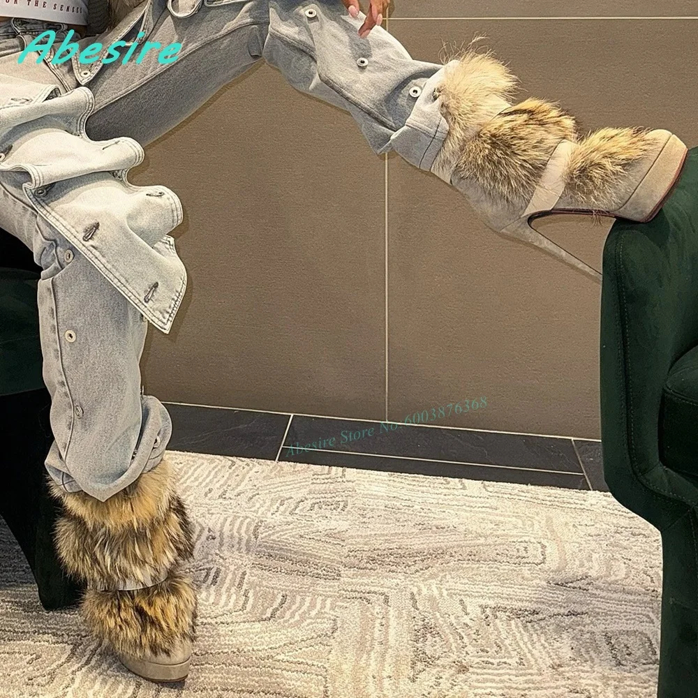 Fluffy Fur Patchwork Belt-Buckle Ankle Boots Platform Thin Stiletto Heels Shoes for Women Y2K Spicy Girls Fashion Shoes New 2026