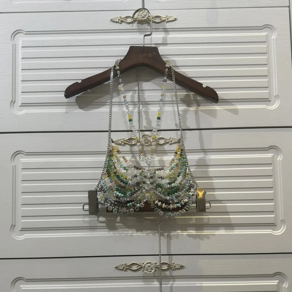 Acrylic Gemstone Backless Tank Top Sexy Neck Corset Hundreds Of Hollow Body Chain Summer Vacation Beach Bikini