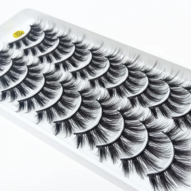 10ペア ふわふわつけまつげ 太くカールした ロシアン3Dまつげ メイクアップ つけまつげ 女性用 エクステンション アイメイク