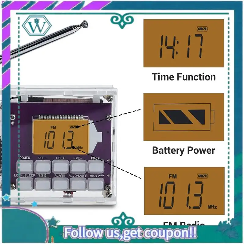 ترقية لتقوم بها بنفسك طقم راديو رقمي راديو رقمي شاشة الكريستال السائل تجميع عدة FM 87-108MHZ مع ساعة للطلاب الجذعية تعلم التدريس #6
