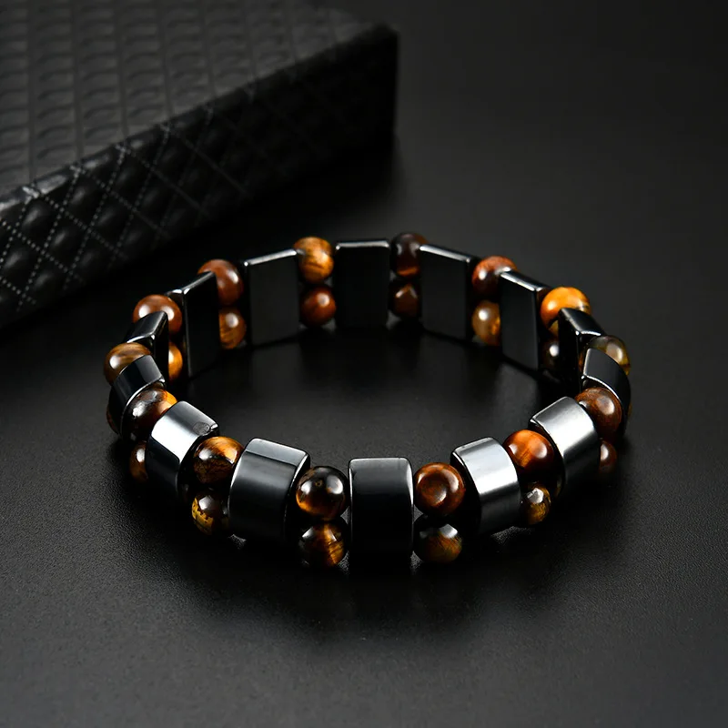 Hot selling men's tiger eye stone bracelet men's bracelet fashion bead black stone elastic bracelet