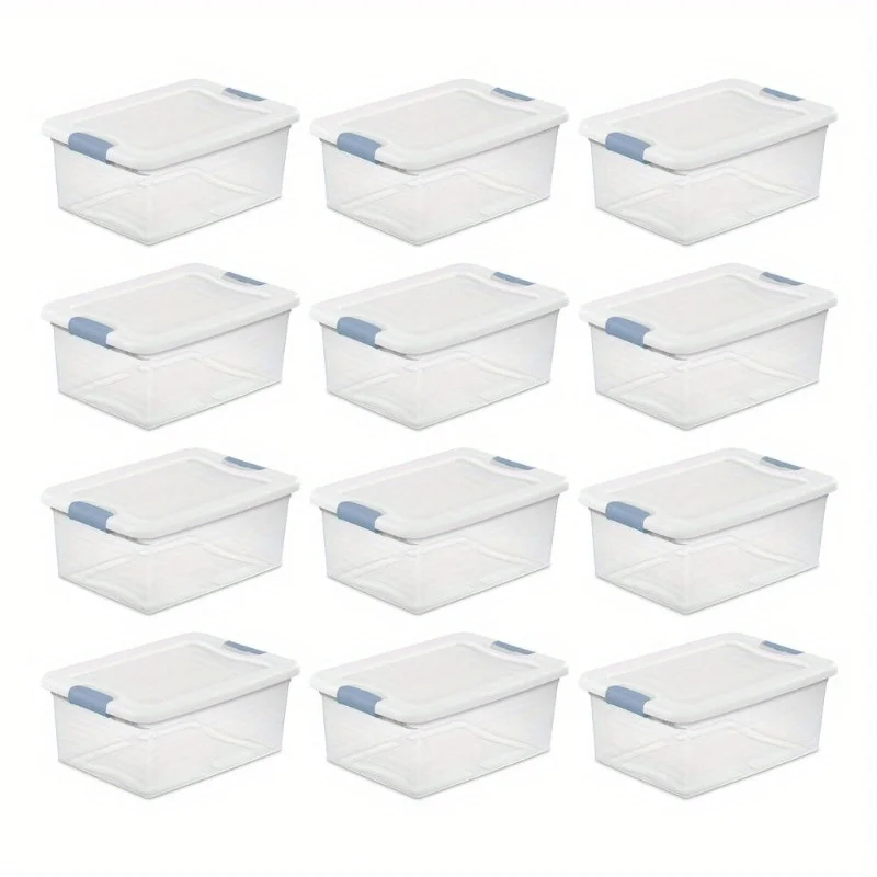 15 Quart Latching Storage Box, Stackable Bin with Latch Lid, 12 Pack