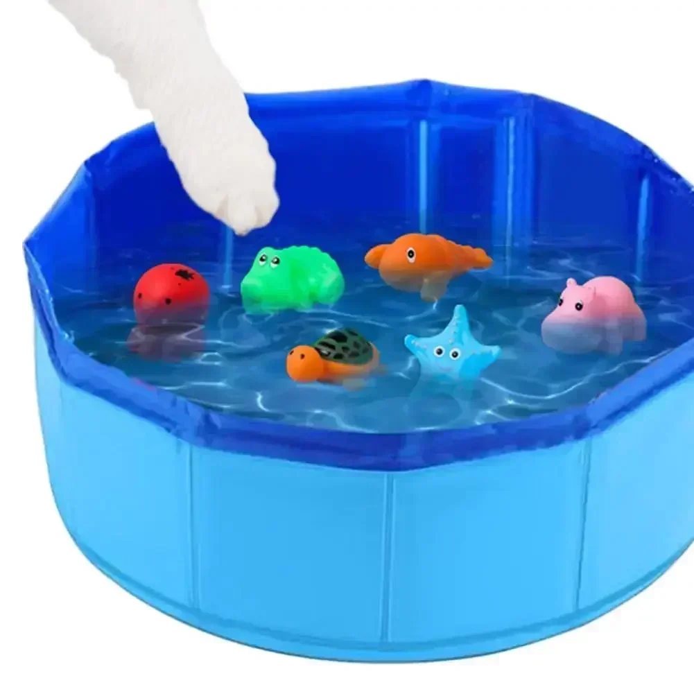 Piscina dobrável para brincar na água para animais de estimação com brinquedos divertidos de tartaruga, estrela do mar e polvo para cães e gatos - Bacia de banho refrescante de verão