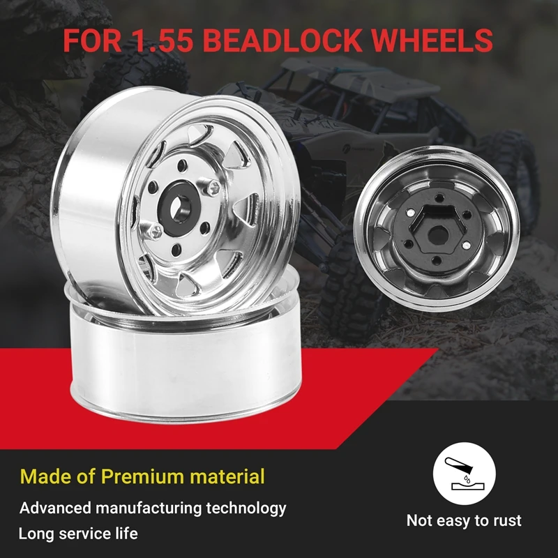 4PCS 1.55 금속 비드 록 휠 림 허브 1/10 RC 크롤러 자동차 축 예티 주니어 90069 RC4WD D90 TF2 Tamiya CC01 LC70 MST