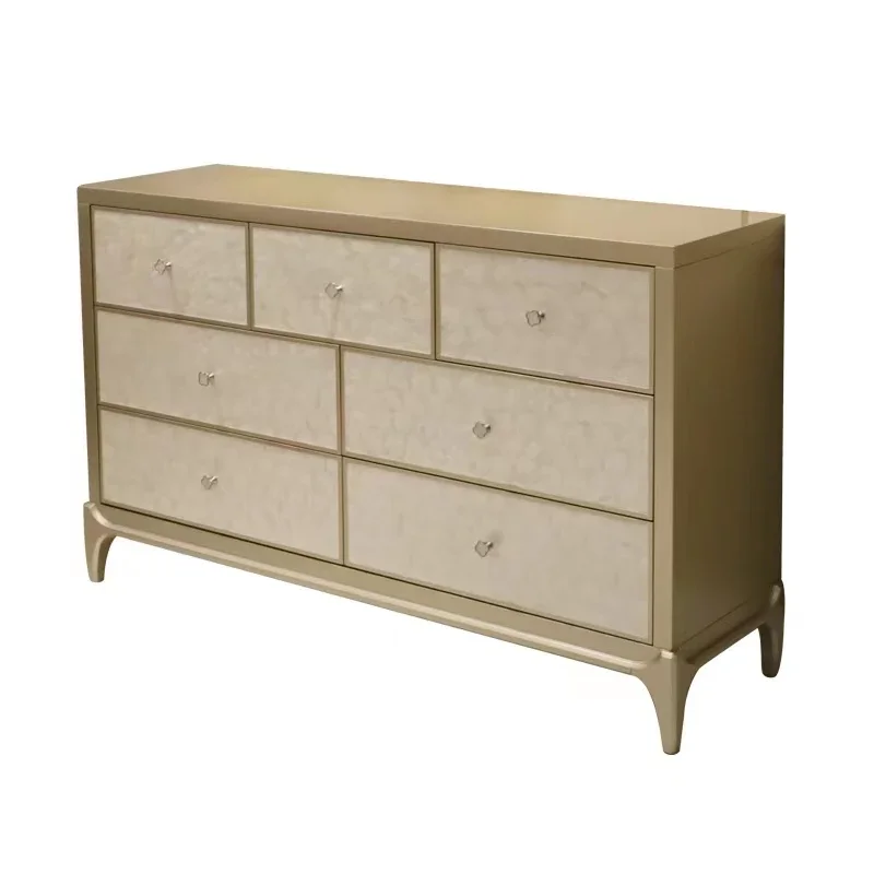 

Solid Wood Shell 7-Drawer Cabinet Light Luxury Entrance Cabinet Champagne Gold Bedroom Storage Cabinet