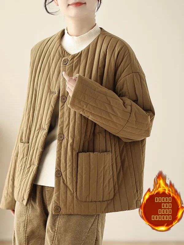 Retro redondo Ne Thiened invierno algodón Jaet suelto ajuste coreano Sle más tamaño adelgazante prendas de vestir exteriores ropa femenina