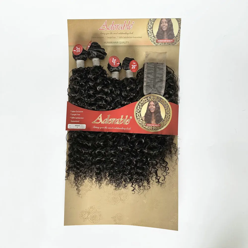 

Water Wave Synthetic Packet Kinky Curl Full Head Pre-Tipped Hair Extensions Easy to Install Non-Damaging Hair Weaves Winnie 4pcs