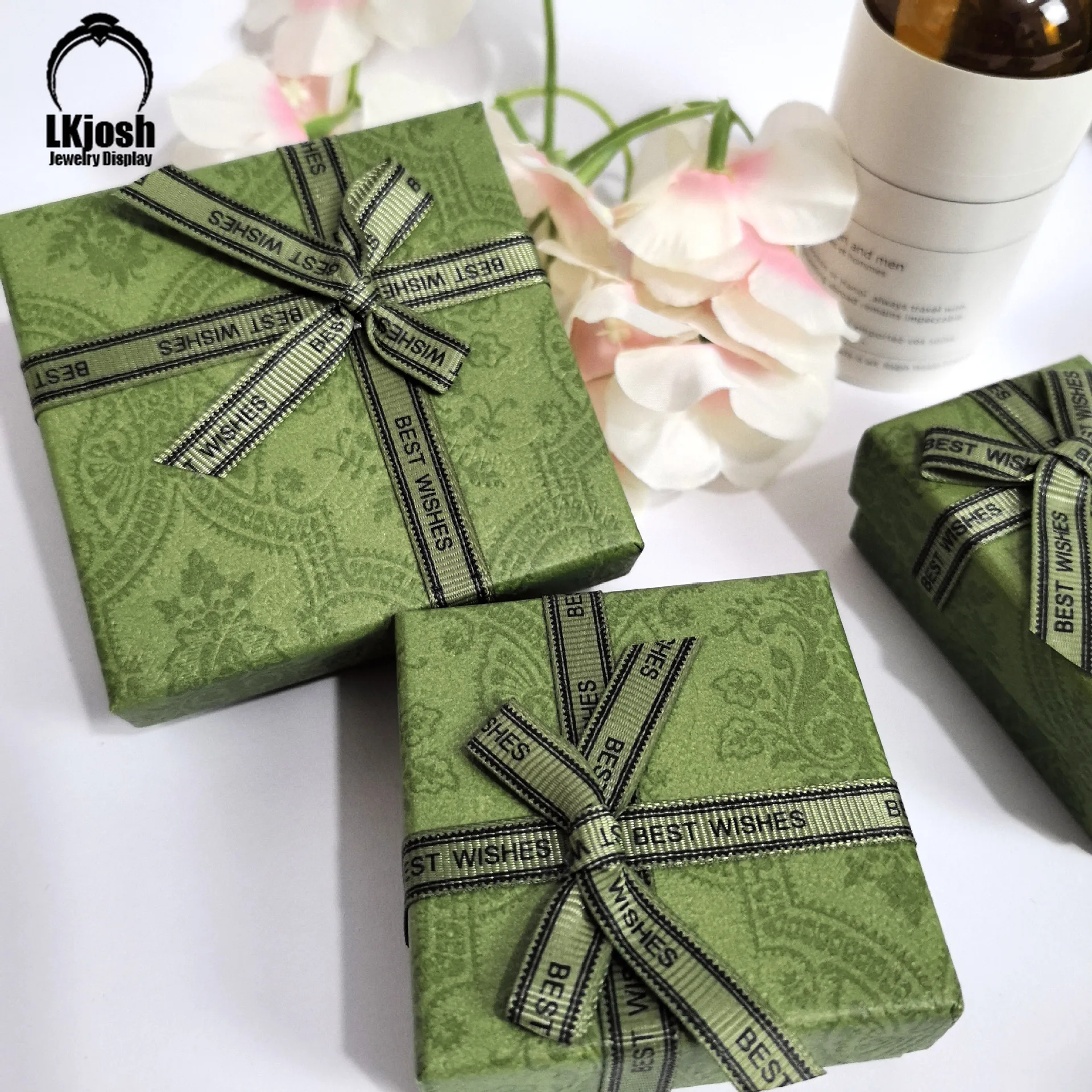 Bow Knot Green Pattern Jewelry Box, Bracelet Necklace, Ring Earring Box, Handcrafted Wedding Gift Packaging Box