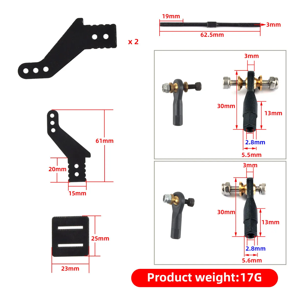 1 Set Servo Arm Push-pull Rod Rudder Control Horn with Ball Joint for RC Model Airplane