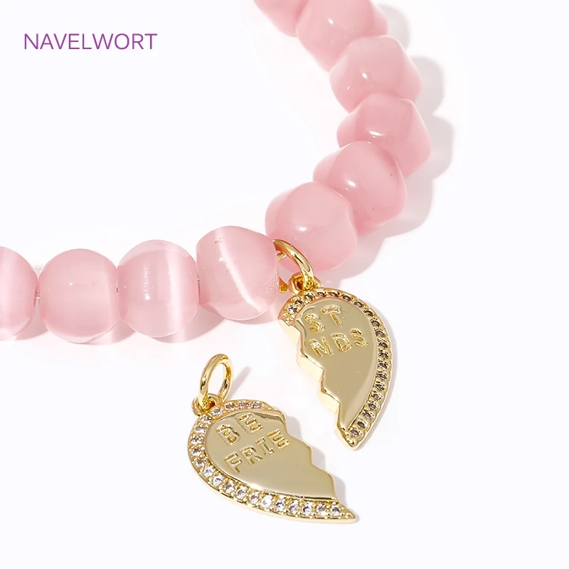 18mm*9mm 14K Gold Plated Engraved Best Friends Charms Brass Inlaid Zircon Heart-Shaped Pendants For Jewelry Making Accessories