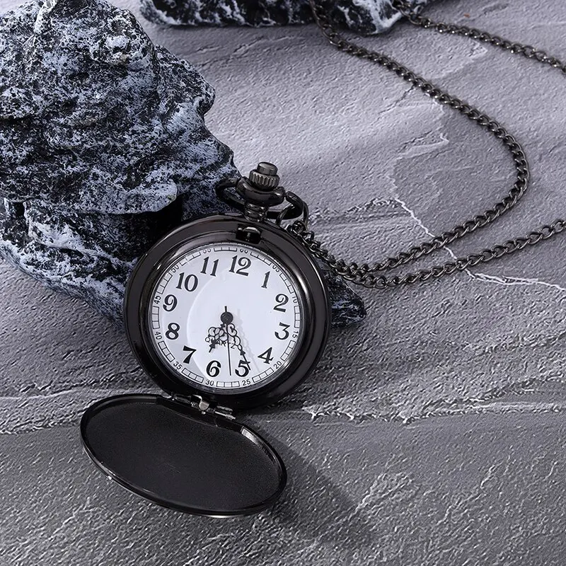 New Black Quartz Pocket Watch Retro Pocket Watch Pendant Necklace Pocket Watch Men Gift Leather Bracelet