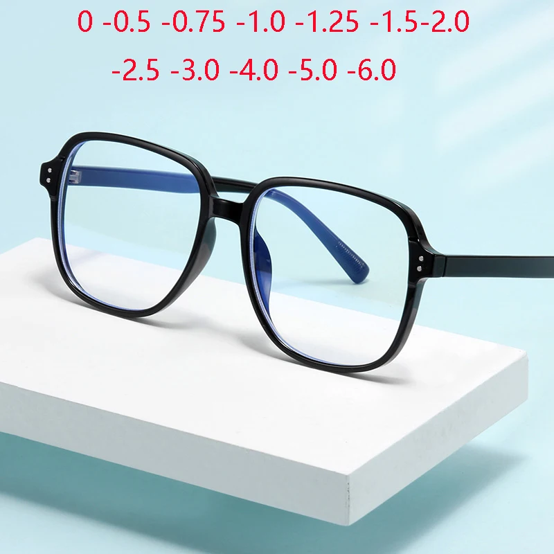 

TR90 Big Frame Oval Nearsighted Glasses For Women Fashion Student Anti Blue Light Prescription Spectacles 0 -0.5 -0.75 To -6.0