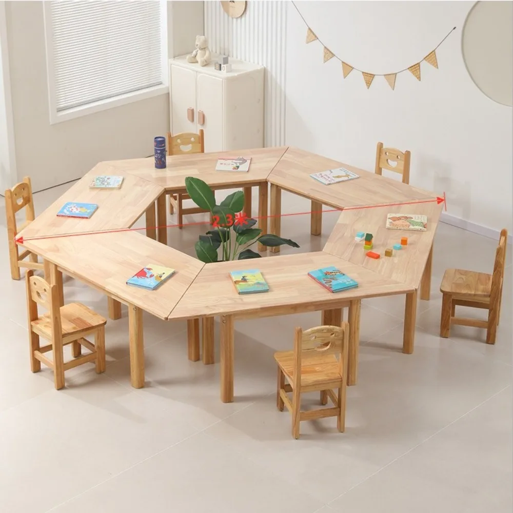 Solid Wood Kids Table & Chair Set, Montessori Study/Drawing/Play Desk for Home Nursery, Playroom & Preschool, Art Game Station