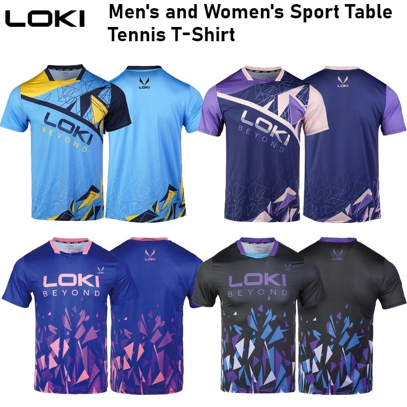 

LOKI Unisex Table Tennis Sport T-Shirt Men Women Zero Restriction Breathable Tee V-Neck Ping Pong Short Sleeve Size S to 4XL