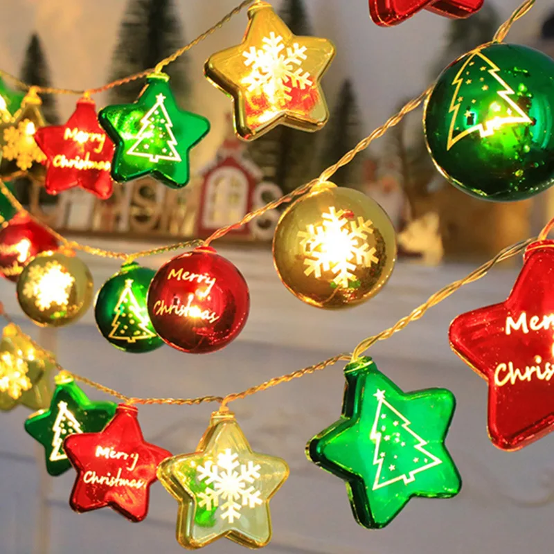 LED Christmas Garland String Lights Santa Ball Star Snowman LED a batteria decorativo Fairy Light Party decorazioni di capodanno