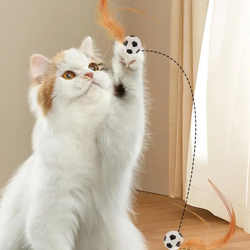 Cat Interactive Ball Toys Interactive Bouncy Ball with Feathers Rubber Cat Toys Bouncy Balls Cat Game Toy Cat Training Catcher