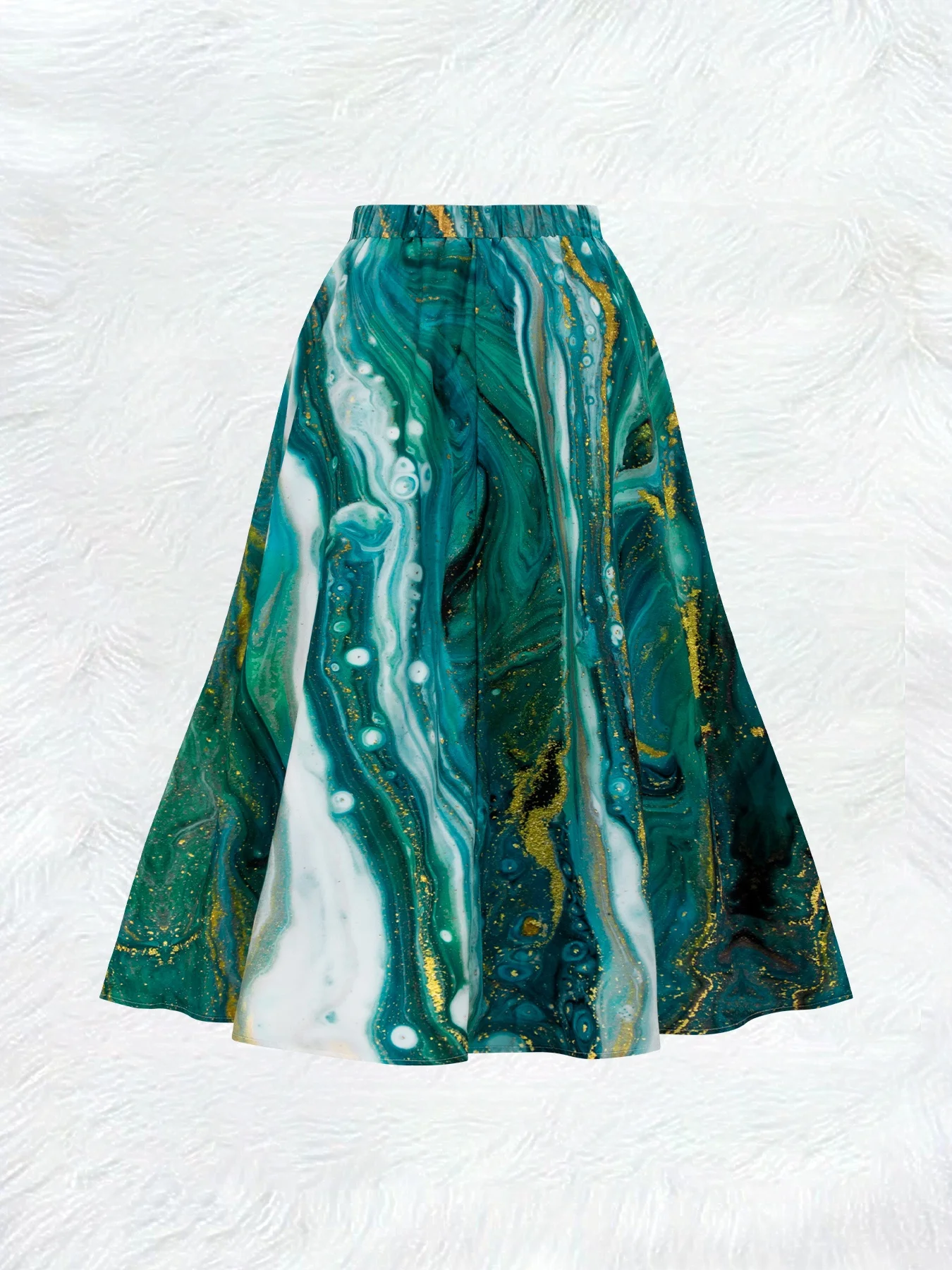Printed Design Four Seasons Marble Blue Green Whirlpool Pattern Holiday Style Half Skirt