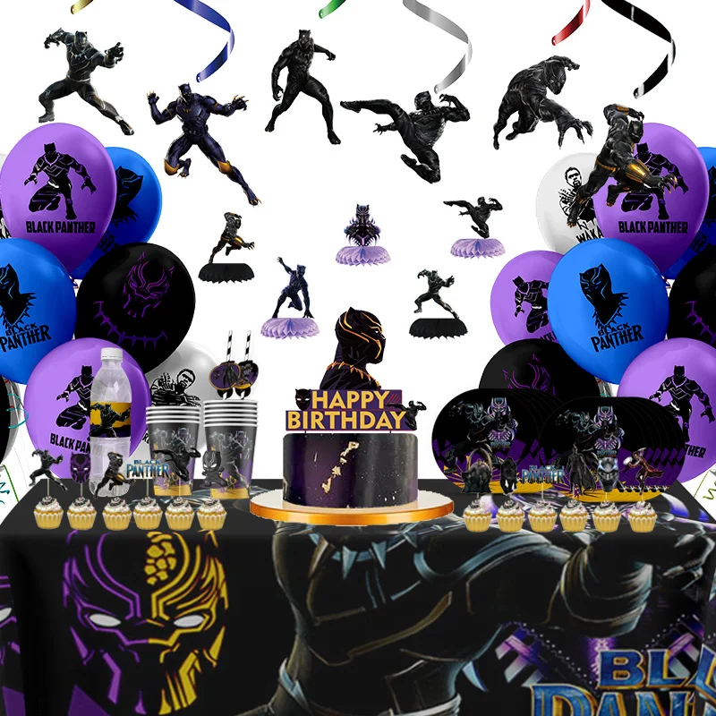 Disney Black Panther Themed Party Decoration Supplies Set Birthday Banner Banner Disposable Cup Plate Party Supplies Gift