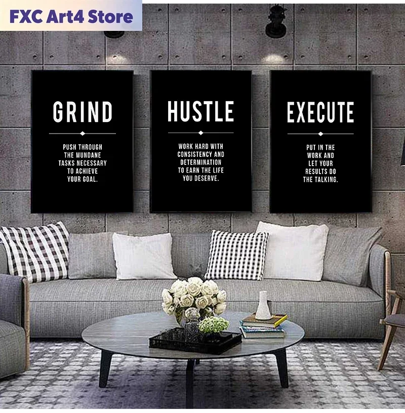 Frameless Grind Hustle Success Motivational Posters and Prints Office Decor Modern Art Entrepreneur Motivation Canvas Painting P