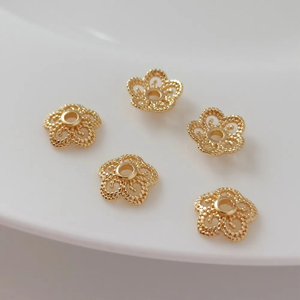 

14K Gold-plated Accessories, Hollowed-out Lace Trim, 8mm Flower Hat, Bead Holder, Bracelet, Necklace, Pendant, Earrings