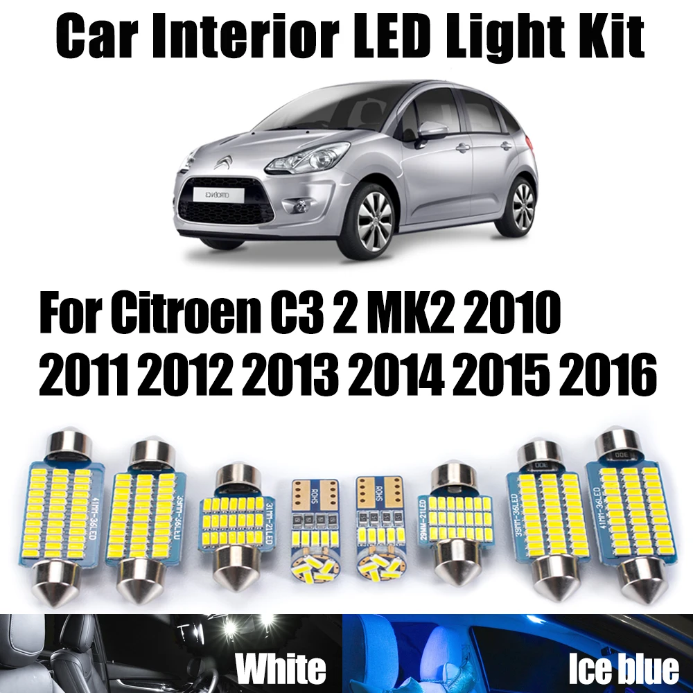 

11 шт. Canbus автомобильный светодиодный внутренний комплект освещения для чтения карт купола багажника для Citroen C3 2 MK2 2010-2013 2014 2015 2016 лампы для номерного знака