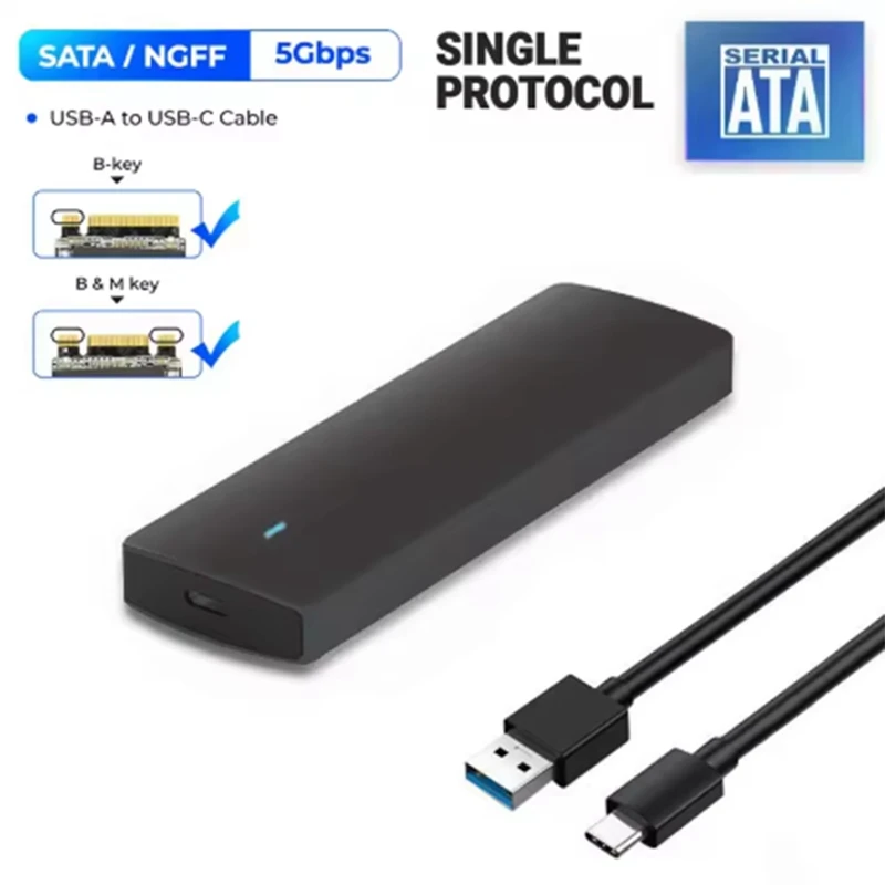 Adaptador de carcasa SATA SSD Top-M.2 USB 3,1 Gen1 5Gbps caja libre de herramientas para B-Key B + M Key SATA NGFF SSD