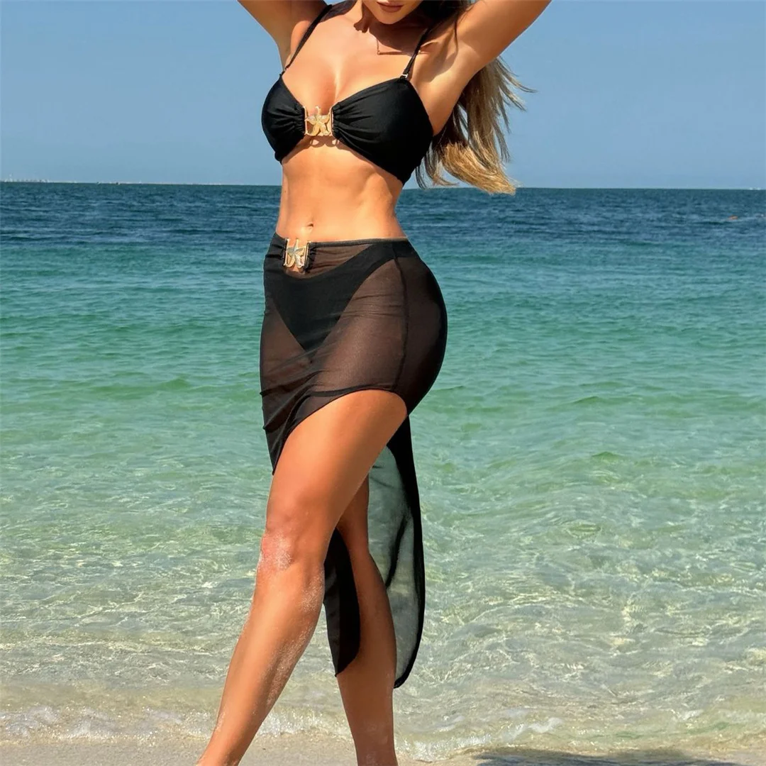 Mit Rock, hoch geschnittenem Beinausschnitt, brasilianischer Bikini, Damen-Badeanzug, dreiteiliges Bikini-Set, Damen-Badebekleidung, Badeanzug, Schwimmanzug V6193 – Detail 25