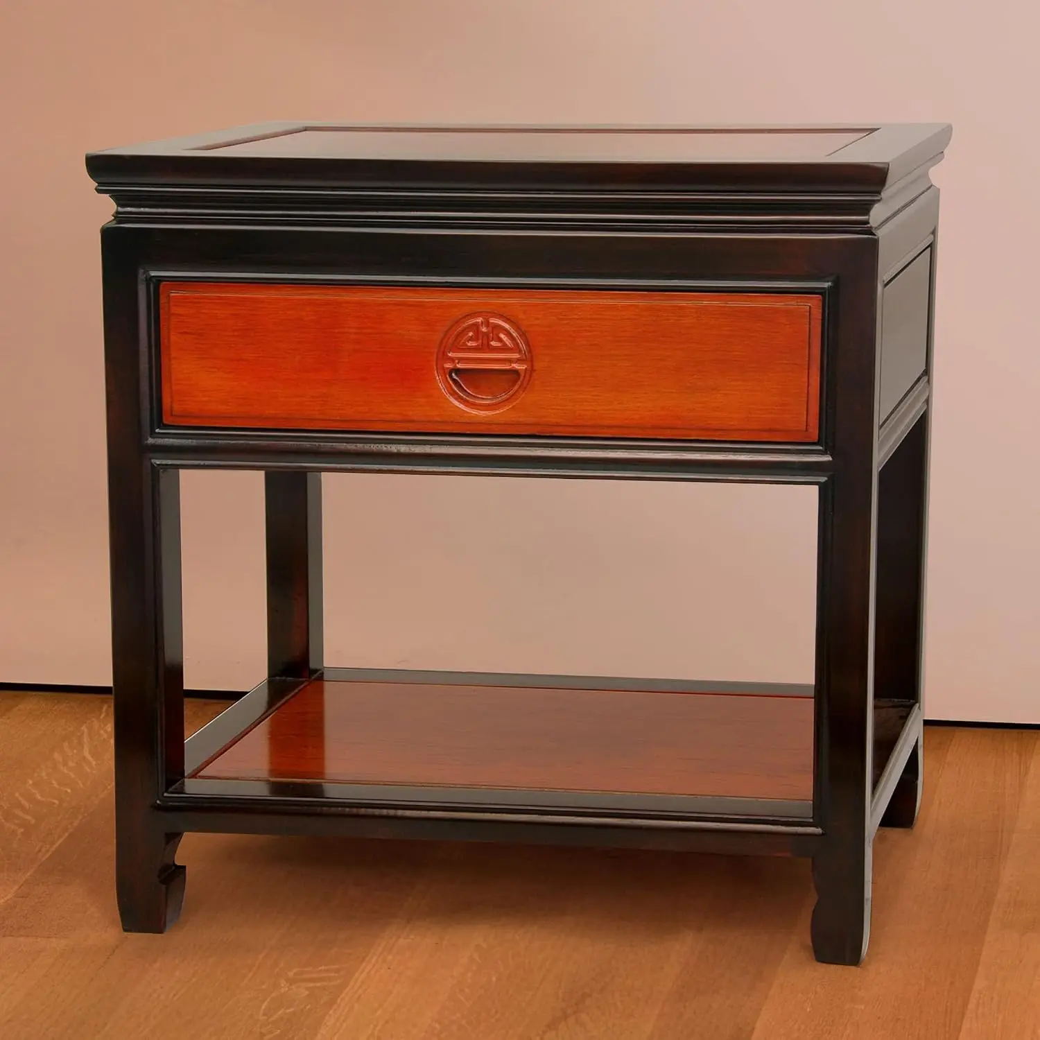 Two Tone Elegant End Table, Wooden Sofa Side Table With Lower Open Storage Shelf, Country Style Living Room Nightstand, Accent Display Table Bedroom Furniture Red Lantern Finish