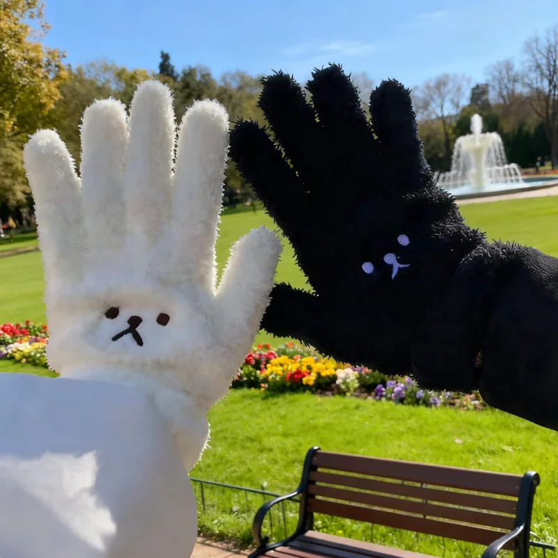2/4Pcs (1/2 Pair) Coral Fleece Bear Embroidered Gloves, Thick Winter Warm Cartoon Anti-Cold Outdoor Cycling Gloves for Adults, Ins-Style Winter Essential Items