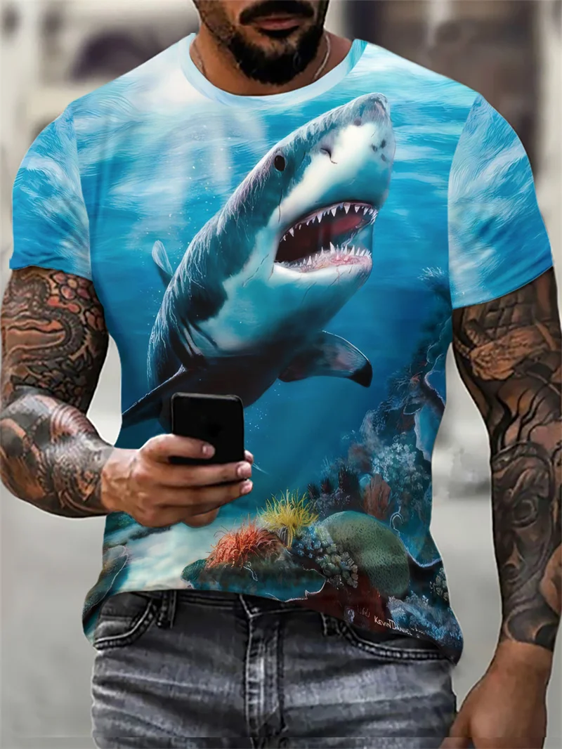 Shark Pattern Men\'s Beach Casual T-Shirts Summer Short Sleeve 3d Printed Street Hip Hop T Shirt 6XL Plus Size Loose Tops