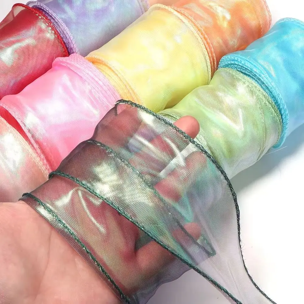 5/10Yards Fishtail Organza Ribbon Reflective Iridescent Wavy Edge Ribbon for Gift Wrapping DIY Bow Bouquet Voile Wreath Ribbons