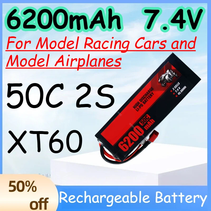 

Аккумулятор LiPo 6200 мАч 2S 7.4В 50C с разъемом XT60 для моделей гоночных автомобилей и самолетов
