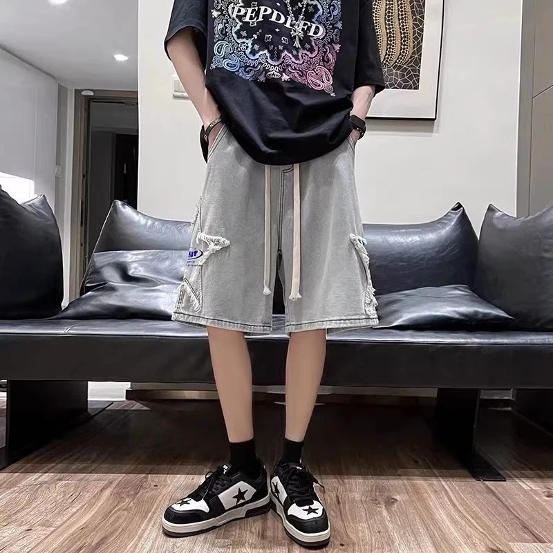 

Men's Casual Fashionable Denim Shorts for Summer Lightweight Mid-Length Outerwear with Niche Design and Online Trend Inspiration