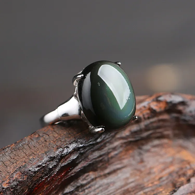 Natural Obsidian Ring For Men Women Silver Jewelry Fashion Opening Couple Korean Edition Rich and Noble Paired with Energy Gifts