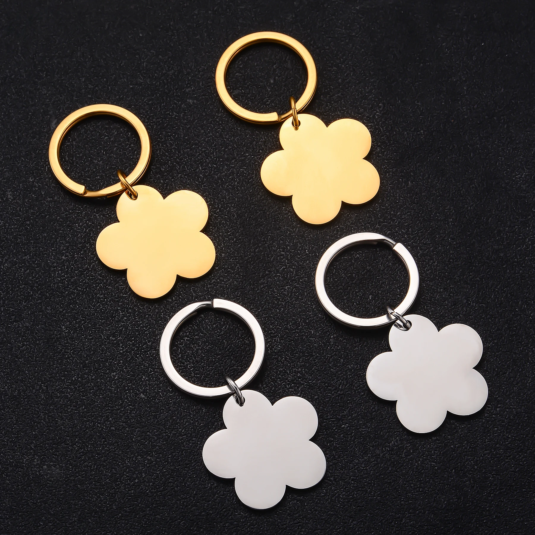 

10Pcs Flower Shaped Stainless Steel Keychain Mirror Polishing Blank Tag Pendant Key Ring Jewelry Gift Waterproof Wholesale