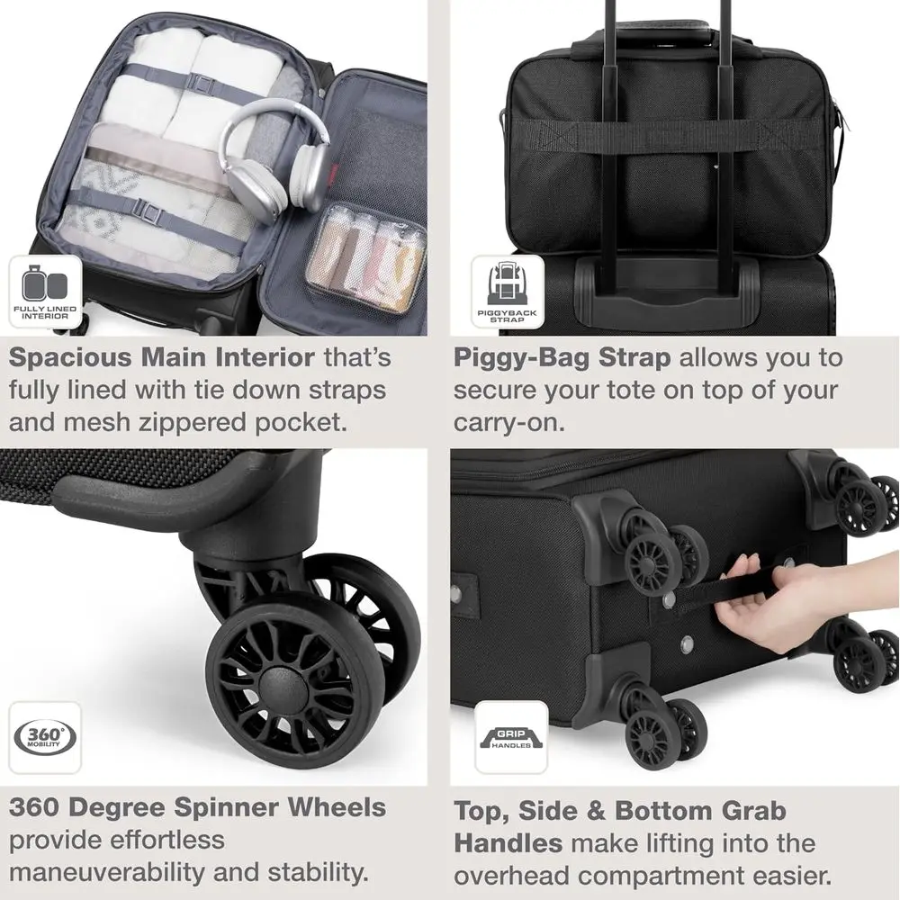 Rio 4-Wheel Lightweight Carry-On Suitcase, Black