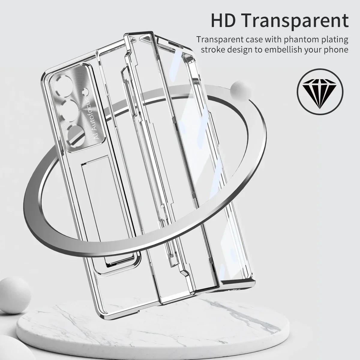 

Для Samsung Galaxy Z Fold 7 6 корпусов, прозрачный гальванический металлический держатель для объектива со складным шарниром, закаленная пленка, дополнительный слот для сенсорной ручки