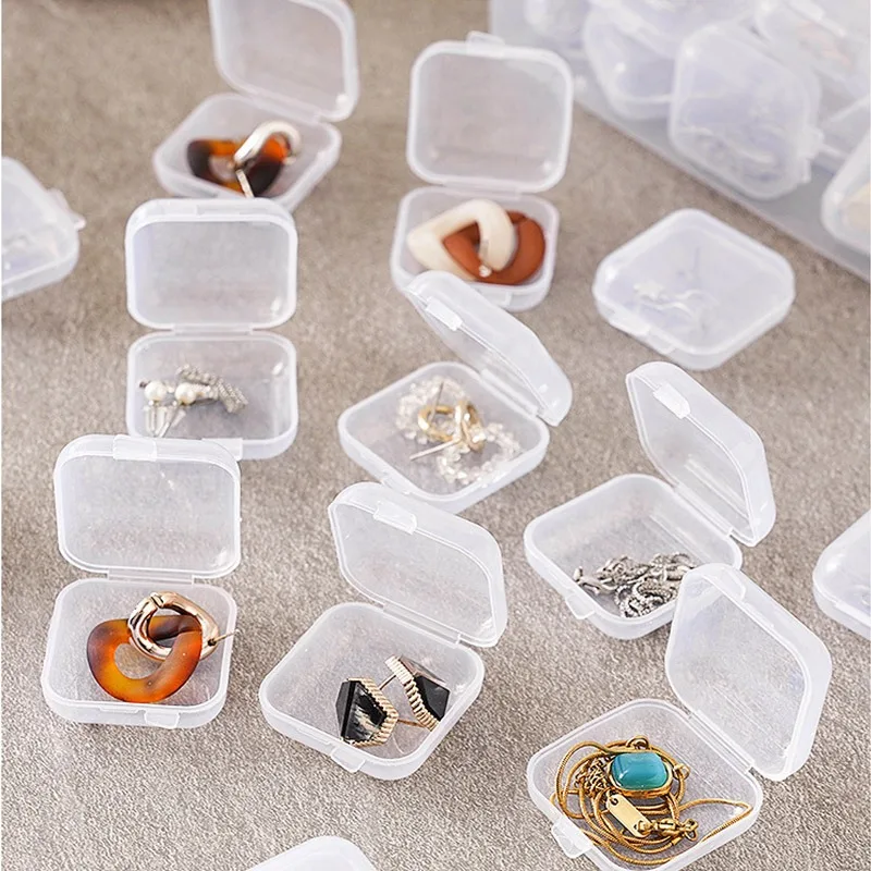 50/30pcs Transparent Jewelry Storage Box Mini Antioxidant Plastic Box Square with Lid Home Organizing Storage Supplies