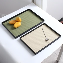 PU Leather Storage Tray Rectangle Jewelry Display Plate Handmade Woven Fruit Plate Water Cup Food Serving Tray Home Hotel Decor