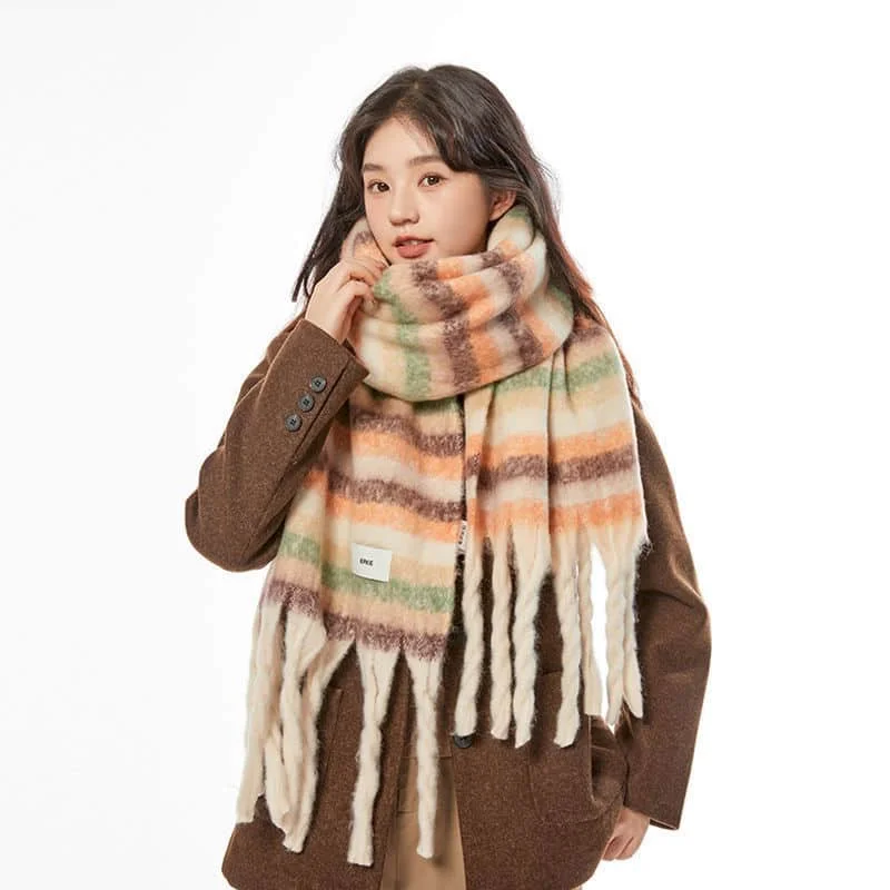 Scarf for Women Vintage Striped Cashmere-like Female Scarf Korean Style Winter Keep Warm and Prevent Cold Shawl