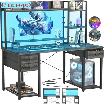 Biurka komputerowe, biurko komputerowe Farmhouse ze schowkiem, biurko z półką na książki, 2-osobowe biurko komputerowe do 82 cali