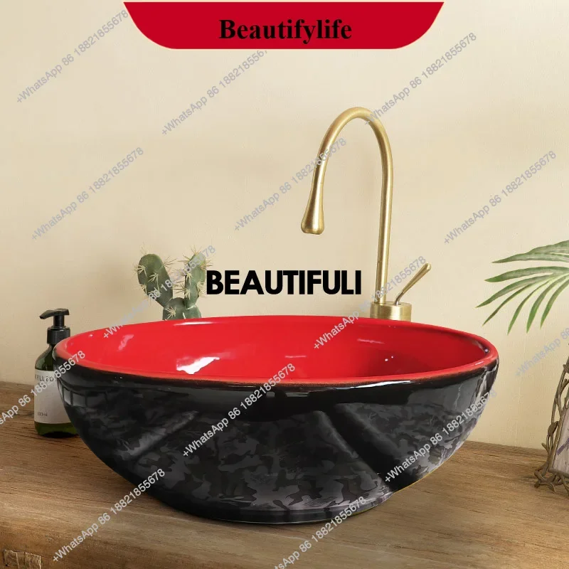 YL  Light luxury style Morandi color ceramic countertop basin, exquisite and beautiful washbasin, Chinese classic washbasin
