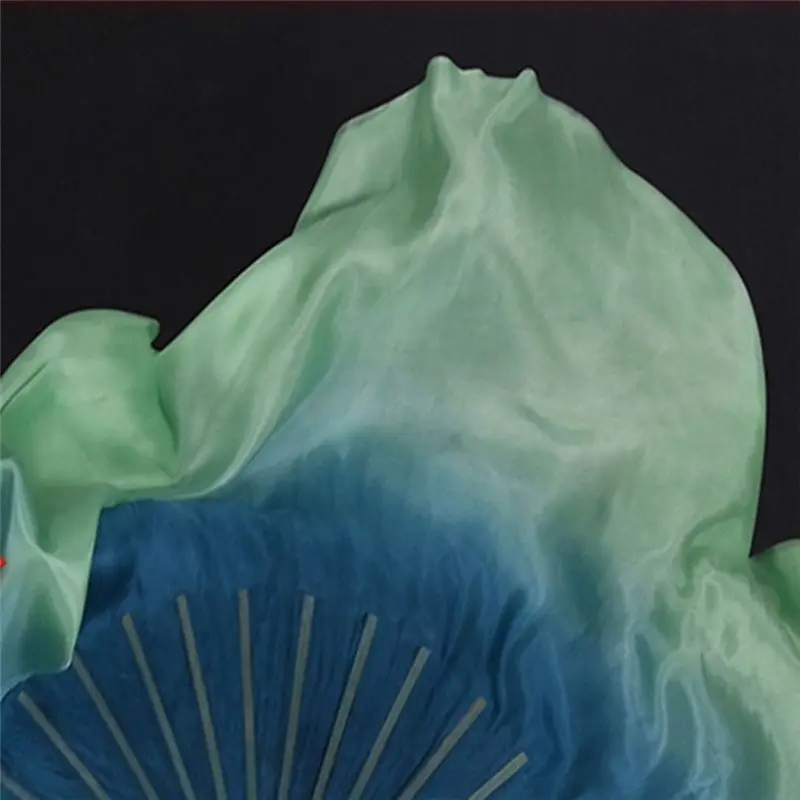 Hand-Painted Silk Dance Fan - Green - close-up view