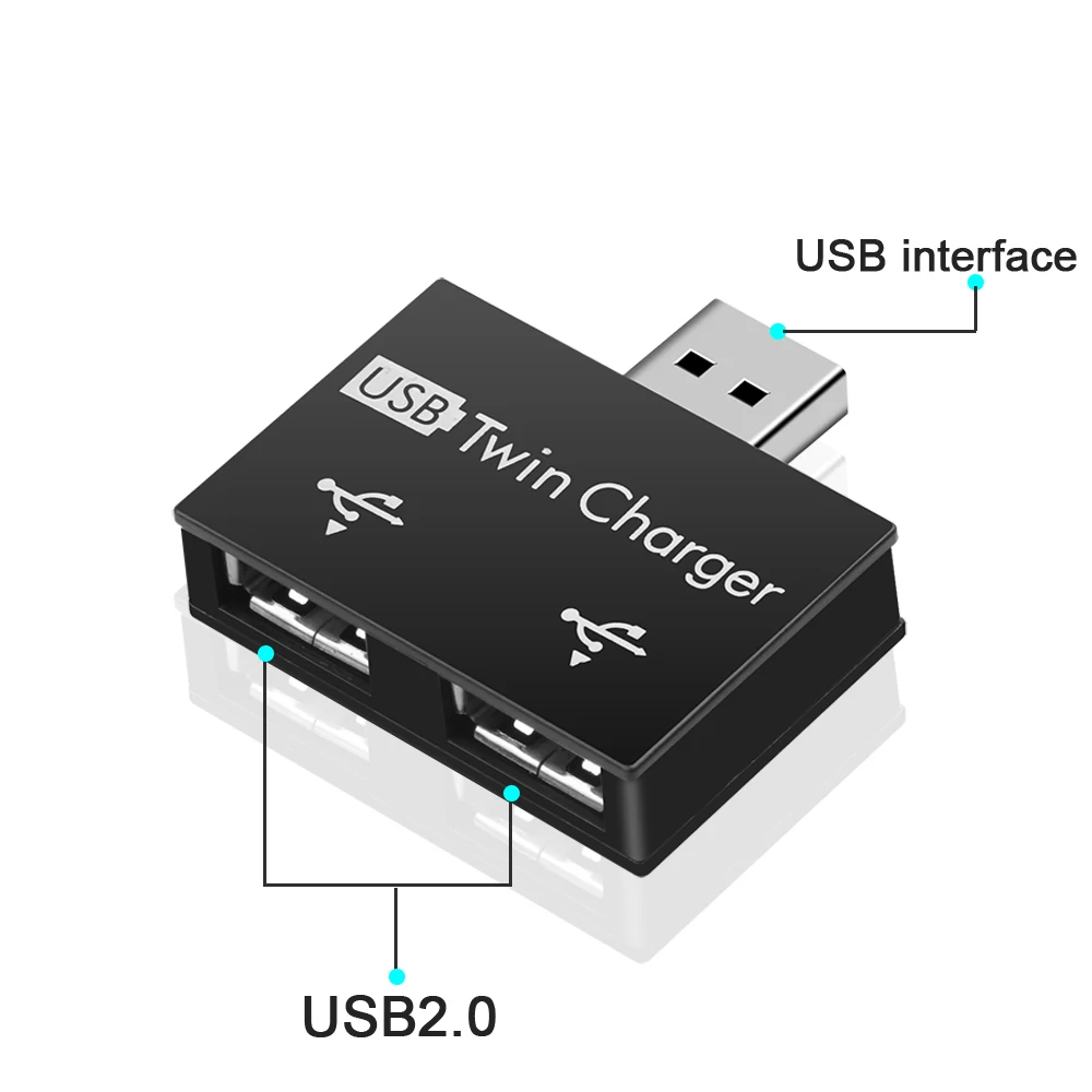 Adaptador de Hub USB divisor, USB 2.0 HUB conversor, macho para Twin carregador interface, Huawei, Xiaomi, Macbook Pro