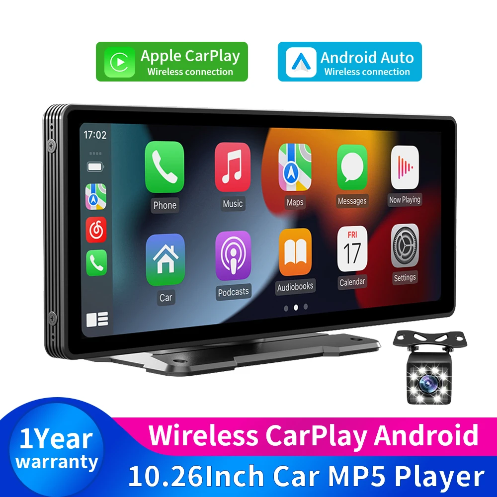 

10.26 Inch Portable Wireless Carplay Screen HD Rear Reversing Camera Car Radio DVR MP5 Multimedia Video Player Android Auto