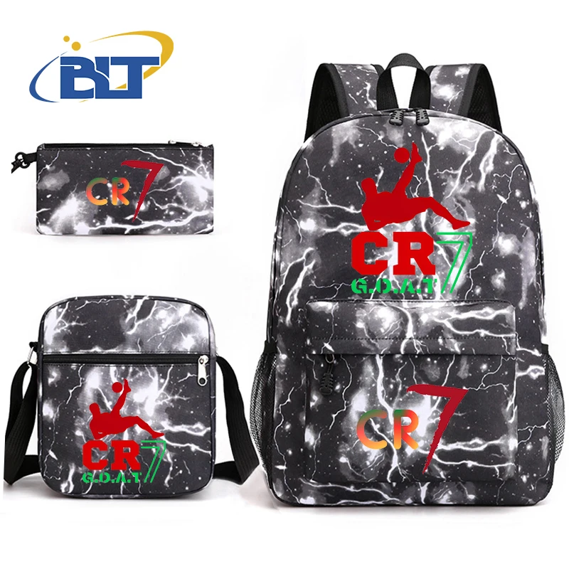 Ronaldo CR7 printed student school bag set youth backpack shoulder bag pencil case 3-piece set kids back-to-school gift