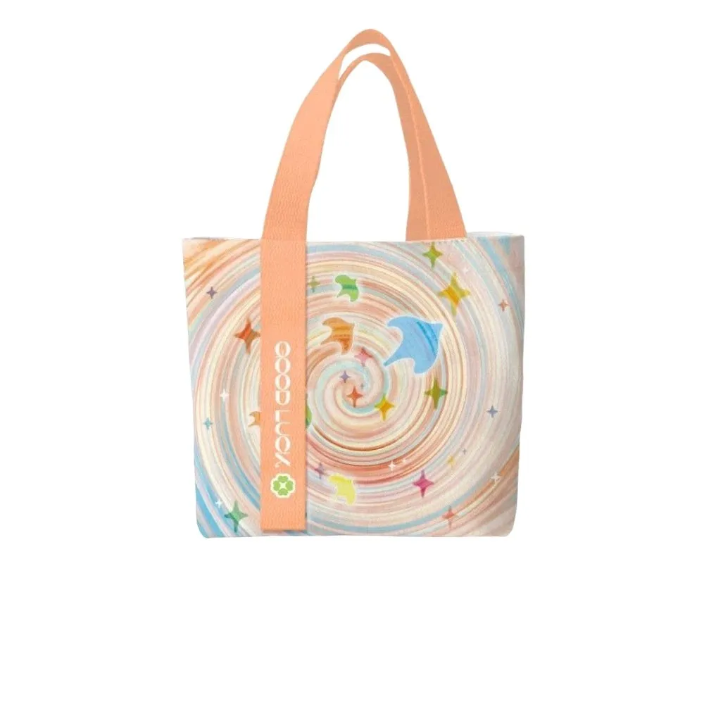 Lucky Revolving Door Design Canvas Bag Reusable Large Capacity Tote Bag Lightweight Versatile Shoulder Bag Students/Office Staff