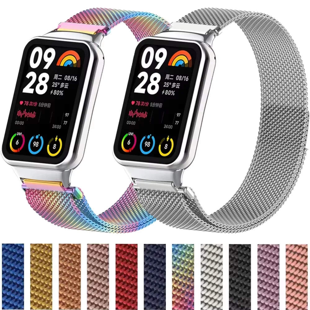 金属ミラネーゼストラップ XiaoMi miband 9/8 プロステンレス鋼磁気ブレスレットリストバンド Redmi 時計 5/4 アクセサリーベルト