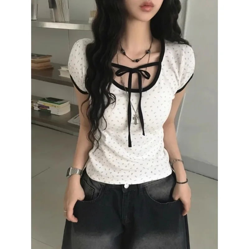 

Japanese Printed Y2k Crop Tops Women Casual American Vintage T-shirts Female Korean Fashion Clothing Slim Tees Chic Outwear